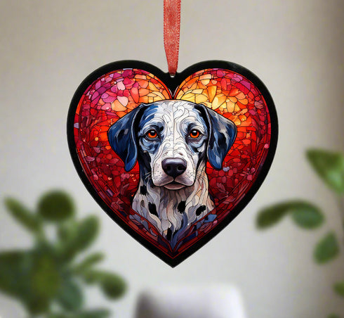 Dalmatian Stained Glass Effect Heart Suncatcher